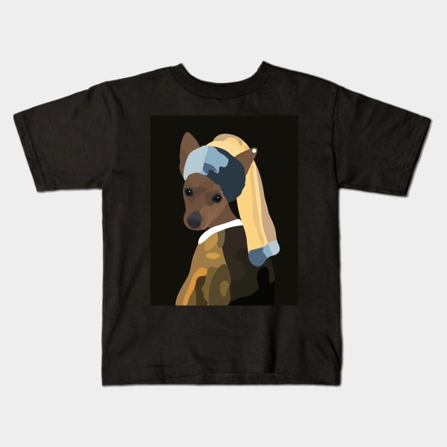 Pinscher with a pearl earring Kids T-Shirt by uncutcreations